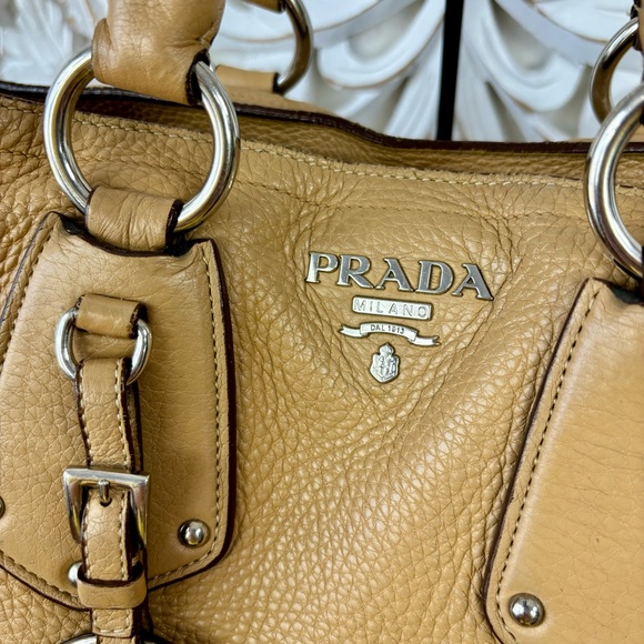 {Prada} Vitelli Daino Pebble Leather Braided Handle Open Tote - Picture 2 of 15